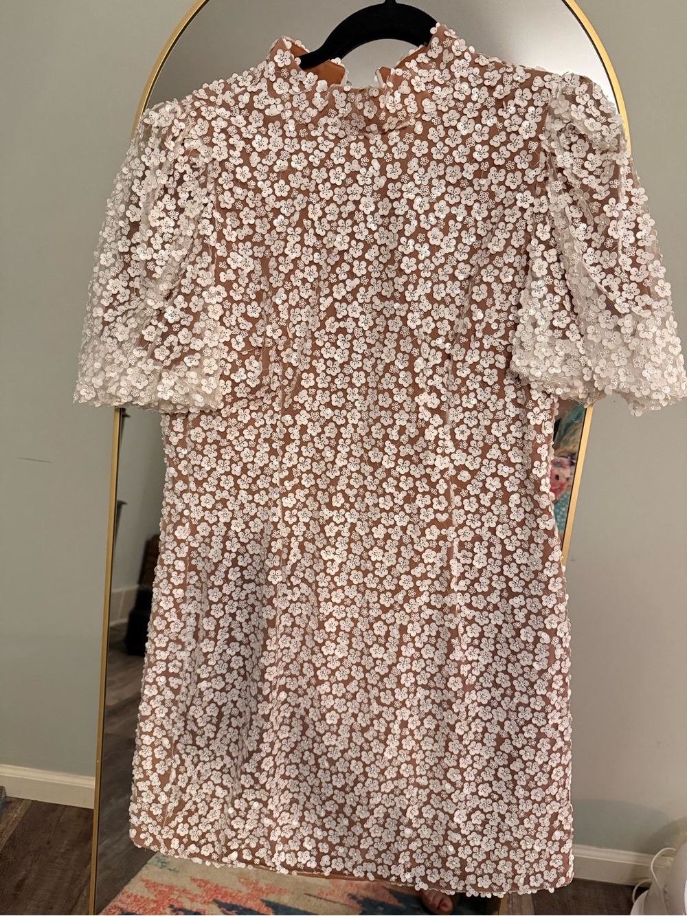 QUEEN OF SPARKLES Blush Dress with White Floral Lace Overlay